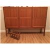 Image 2 : 3-DOOR TEAK CABINET WITH KEY (74" X 18" X 53") & WOOD MAGAZINE RACK - CHEMAINUS LOCATION