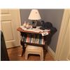 Image 1 : WOOD TABLE WITH BOOK STORAGE, ASSTD KNIK KNACKS AS SHOWN IN PHOTO - CHEMAINUS LOCATION