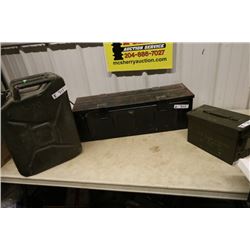 2)  Metal Military Ammo Cans  1) 1953 Metal Gas Can