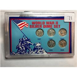 World War II Silver Dime Set - (5) Mercury Dimes - 1941 to 1945