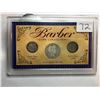 Image 1 : Cased USA Barber Coin Set - 1908 Barber Silver Quarter, 1906-P Silver Dime, 1906-D Silver Dime