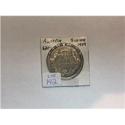 1909 Austrian 5 Korona Silver Coin