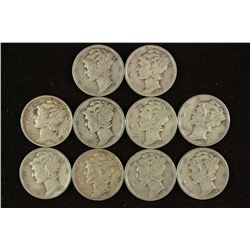 10 ASSORTED 1940'S MERCURY DIMES