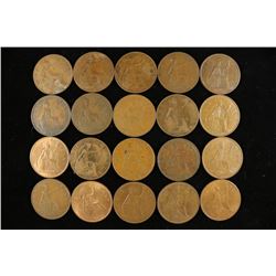 20 ASSORTED 1906-1967 GREAT BRITAIN LARGE PENNIES