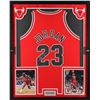 Image 1 : MICHAEL JORDAN FRAMED AUTOGRAPHED CHICAGO BULLS RED MITCHELL & NESS JERSEY (UPPER DECK COA)