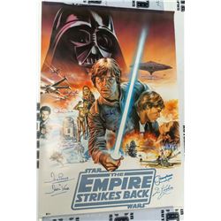 Mark Hamill Carrie Fisher +6 Signed Star Wars Empire Strikes Back Poster BAS COA