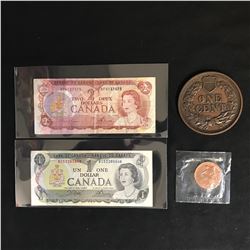 VINTAGE CANADIAN BANK NOTE w/ USA COINS LOT