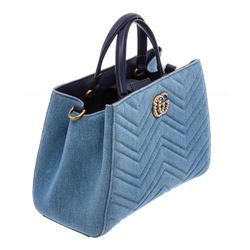 Gucci Light Blue Wash Matelasse Denim Small GG Satchel Bag