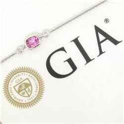 New 18kt White Gold 0.96 ctw GIA Pink Sapphire and Diamond Pendant Necklace