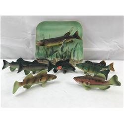 Pacerel Hecorative Hanging Plate and 7 Ceramic fish