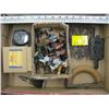 Image 1 : BOX OF MISC SCOT AVIATION ALTITUDE PRESSURE GAUGE, METAL FIGURINE, SAD IRON HANDLE ETC.