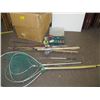 Image 1 : LARGE BIN OF MISC FISHING RODS & REELS, TACKLE, SMALL TENT ETC.