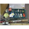 Image 2 : LARGE BIN OF MISC FISHING RODS & REELS, TACKLE, SMALL TENT ETC.