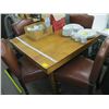 Image 1 : HEAVY SQUARE ANTIQUE DINING TABLE WITH 4 HEAVY LEATHER UPHOLSTERED CHAIRS