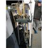 Image 1 : TOOL CADDY WITH ASSORTED RAKES SHOVELS ETC.