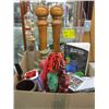 Image 1 : BOX OF MISC. SALT AND PEPPER SHAKERS, WATER CARAFE, ETC.