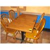 Image 1 : 2 WOODEN SINGLE PEDESTAL TABLES, 4 ARROWBACK CHAIRS
