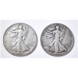2-VF 1938-D WALKING LIBERTY HALVES KEY DATE