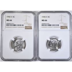 1942-S & 45-S SILVER JEFFERSON NICKELS NGC MS-66