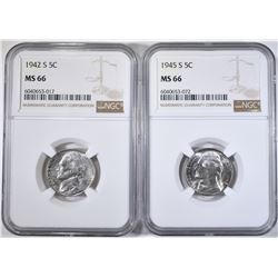 1942-S & 45-S SILVER JEFFERSON  NICKELS NGC MS-66