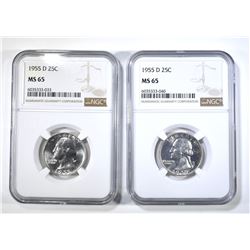 2-1955-D WASHINGTON QUARTERS, NGC MS-65