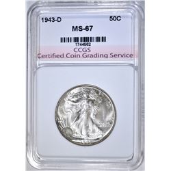 1943-D WALKING LIBERTY HALF DOLLAR CCGS SUPERB GEM