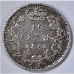 1881-H CANADIAN DIME NEAR XF SCARCE