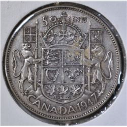 1947 CANADA HALF DOLLAR MAPLE LEAF XF+ KEY DATE