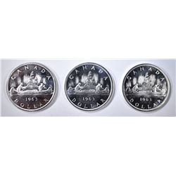 3-CH BU 1963 CANADIAN SILVER DOLLARS