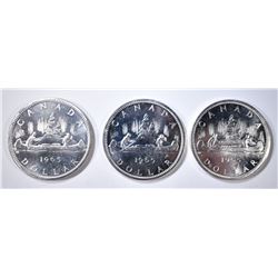 3-CH BU 1965 CANADIAN SILVER DOLLARS