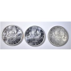 3-CH BU 1966 CANADIAN SILVER DOLLARS