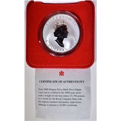 2000 CANADA 1oz SILVER MAPLE LEAF DRAGON PRIVY