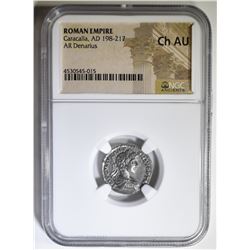 AD 198-217 CARACALLA AR DENARIUS NGC CH AU