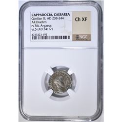 AD 238-244 GORDIAN III AR DRACHM NGC CH XF