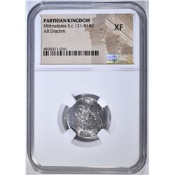 121-91 BC MITHRADATES II AR DRACHM NGC XF