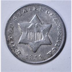 1851-O 3-CENT SILVER BU