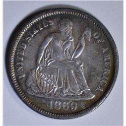 1869-S SEATED LIBERTY DIME CH AU