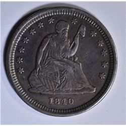 1840-O DRAPERY SEATED LIBERTY QUARTER CH AU