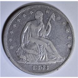 1863 SEATED LIBERTY HALF DOLLAR VF