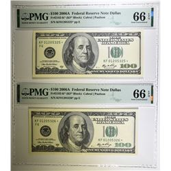 2 $100 FEDERAL RESERVE NOTE DALLAS PMG 66 EPQ