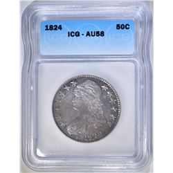 1824 CAPPED BUST HALF DOLLAR ICG AU-58