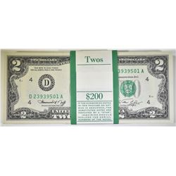 ORIGINAL PACK OF 100 1976 $2 CLEVELAND GEM UNC