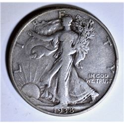 1938-D WALKING LIBERTY HALF DOLLAR, VF