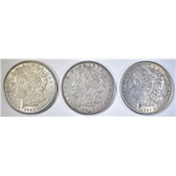 1921-P, D, & S MORGAN DOLLARS XF OR BETTER