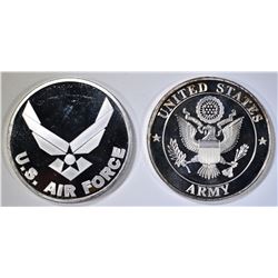 ARMY & AIR FORCE ONE OUNCE .999 SILVER ROUNDS