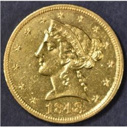 1848 $5 GOLD LIBERTY  NICE BU  OLD CLEANING