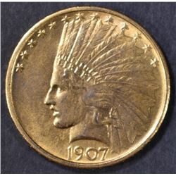 1907 $10 GOLD NO MOTTO INDIAN HEAD CH BU