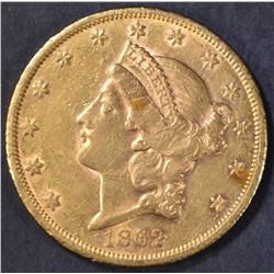 1862-S $20 GOLD LIBERTY BU OLD CLEANING