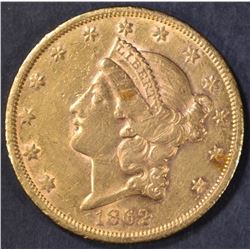 1862-S $20 GOLD LIBERTY  BU  OLD CLEANING