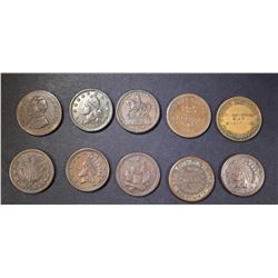 LOT OF 10 DIFFERENT CIVIL WAR TOKENS